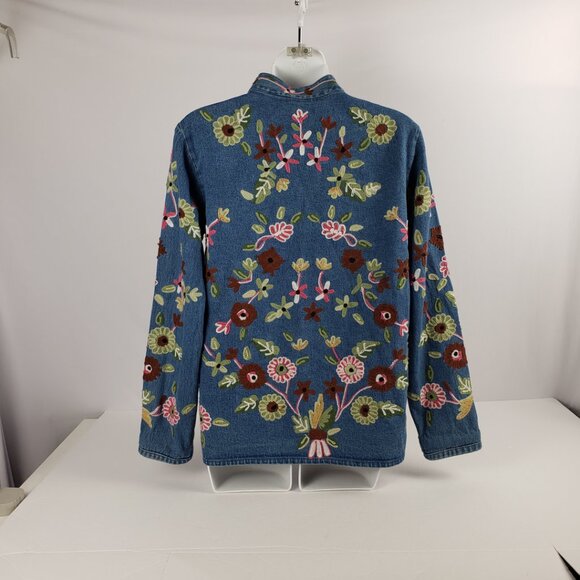 Boston Proper XS Denim Jacket Embroidered Flowers Womens Cotton Jeans Coat - Picture 4 of 15